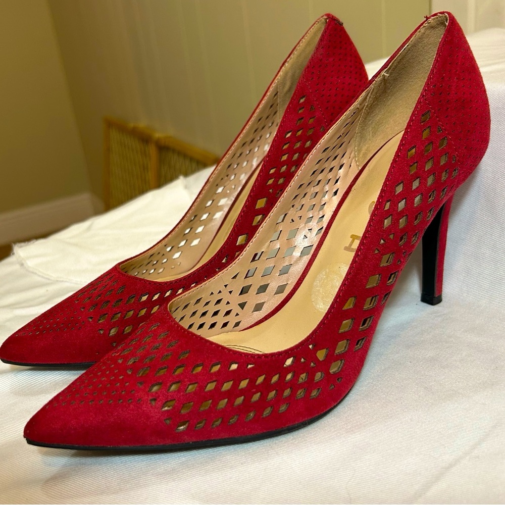 Unisa Red,Velvety,Cut-Out,Size 8M Stiletto Heel